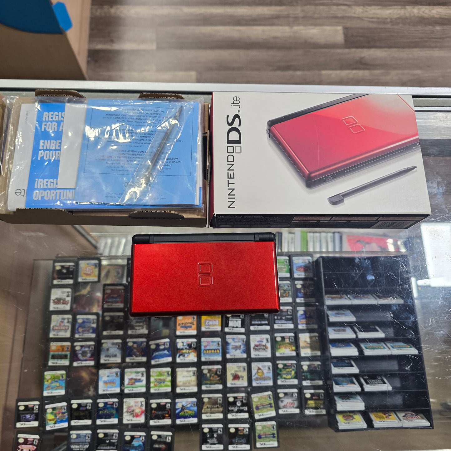 Red Crimson & Black Nintendo DS Lite Handheld System with Charger and Box