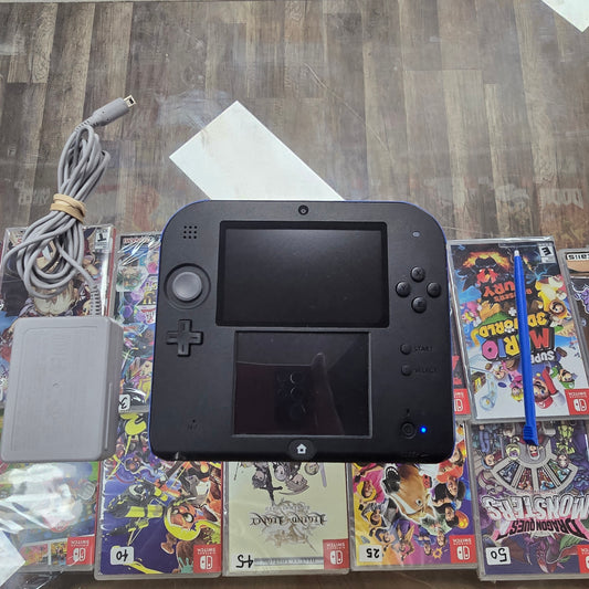 Blue and Black Nintendo 2DS Handheld System with Charger