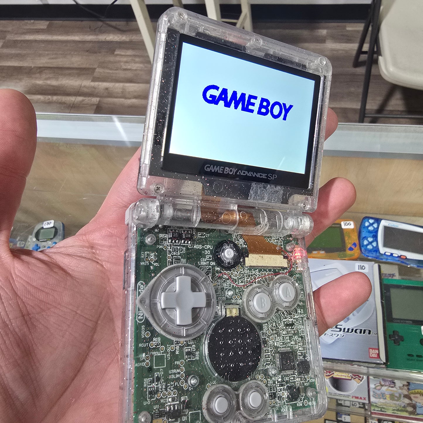 Custom Transparent IPS Nintendo Gameboy Advance SP with Charger
