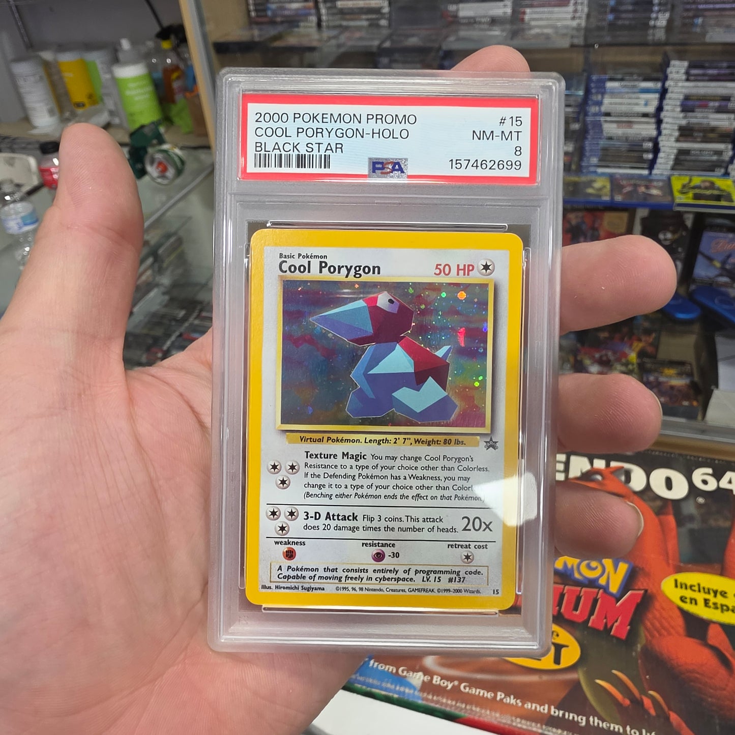 Nintendo 64 System [Pokemon Stadium Battle Set] With Graded Pokémon Card (Porygon PSA 8)
