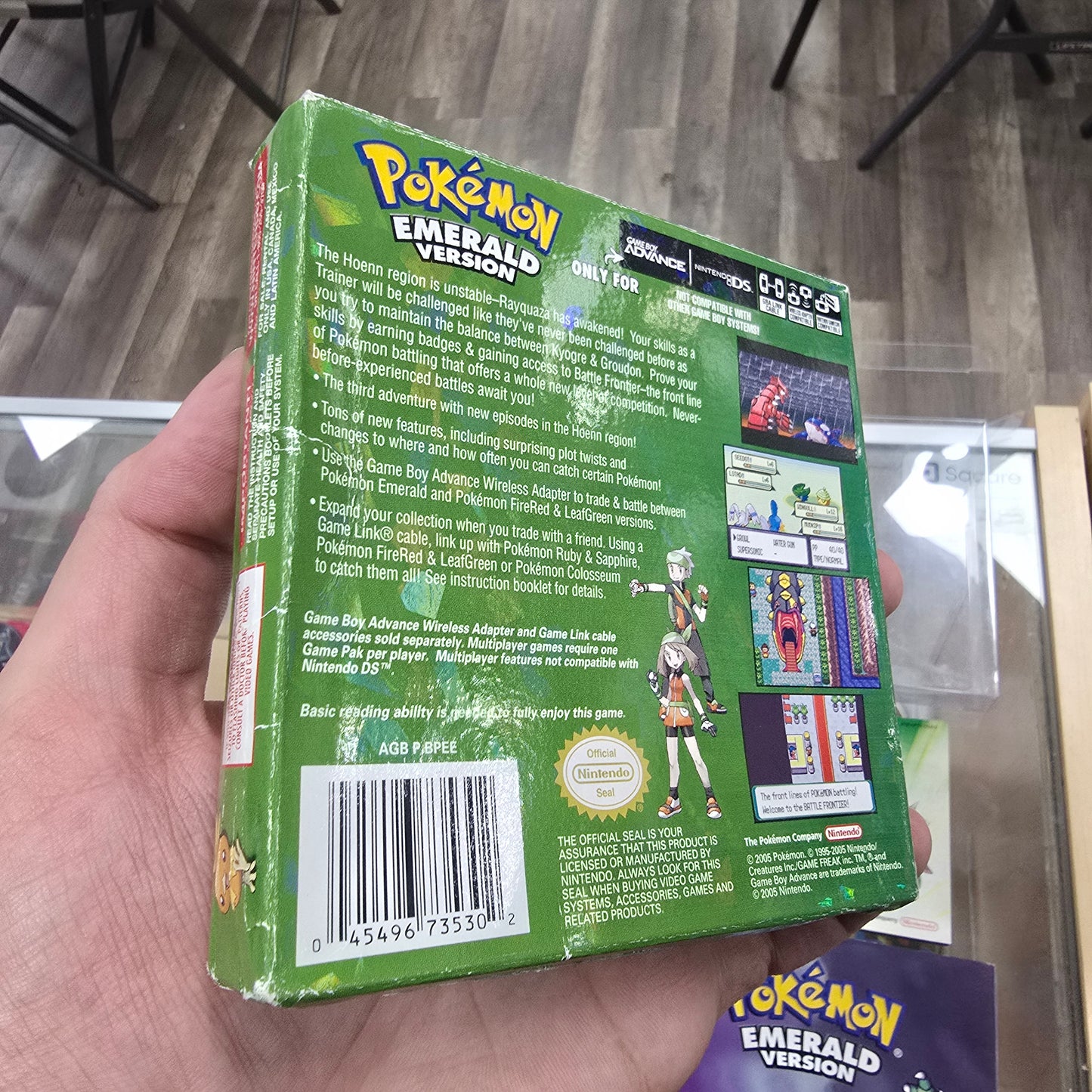 Pokémon Emerald Authentic with Box Protector CIB (Dry Battery)