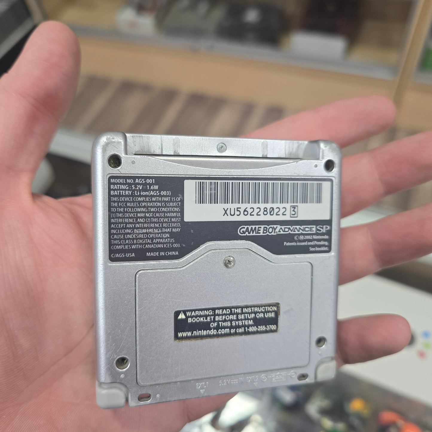 Silver Nintendo Gameboy Advance SP 001 Model Handheld System with Charger