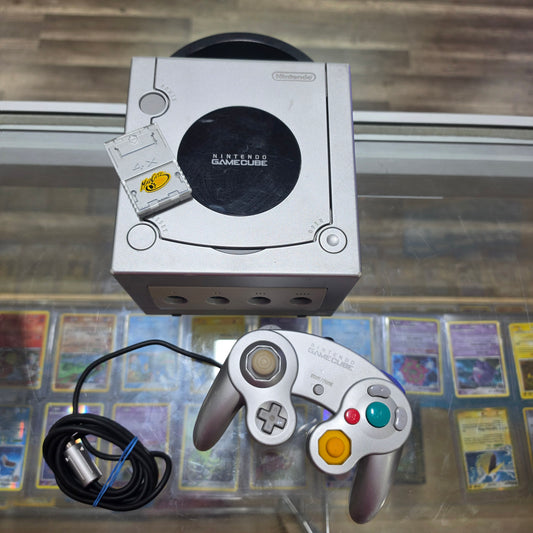Silver Nintendo GameCube System with One Controller and Wires + Memory Card