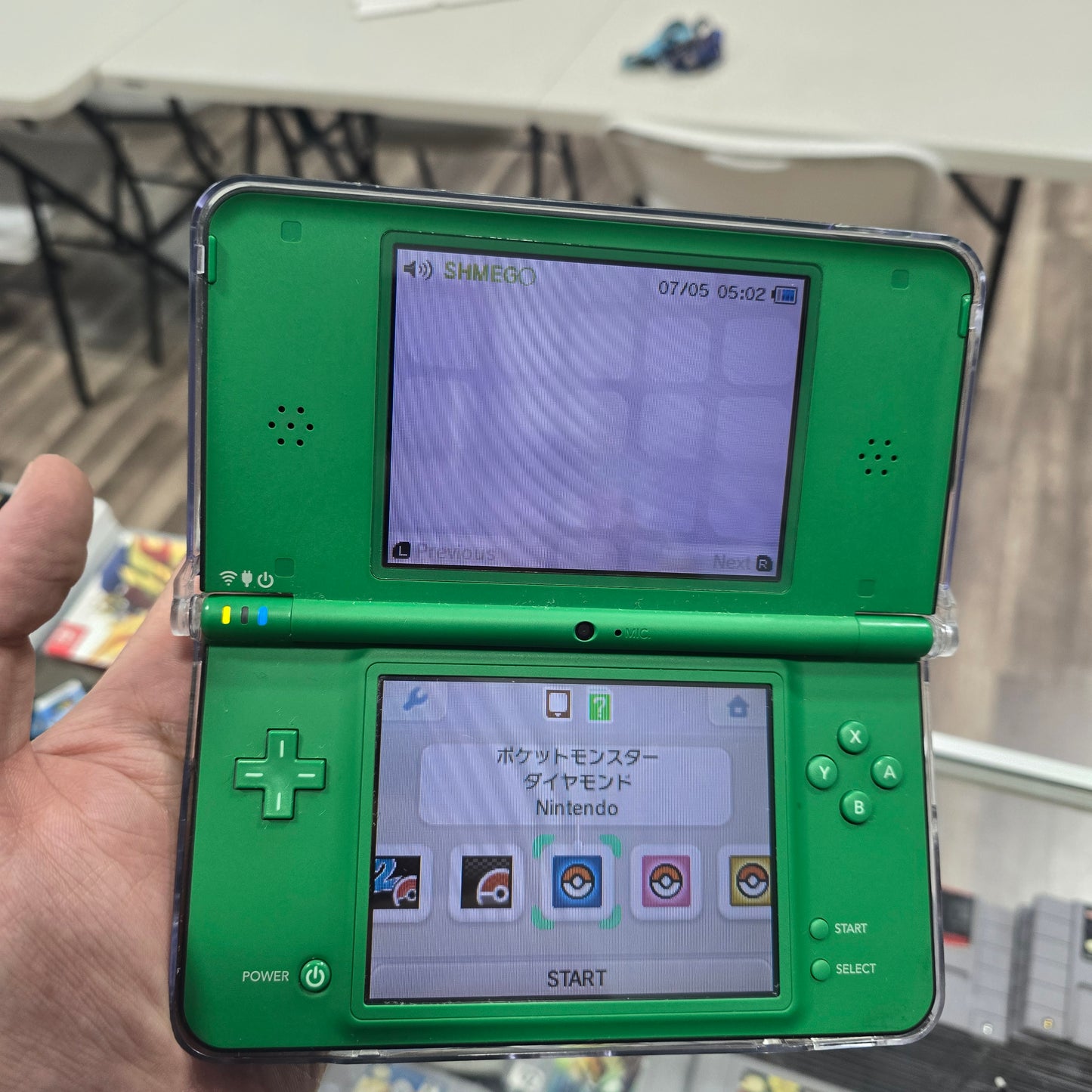 Modded Green Nintendo DSi XL Handheld System with Charger (Has Pokémon Games in English and Japanese)