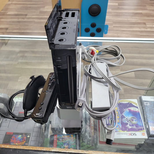 Black Nintendo Wii System Power Cable, AV Cable, Wii Mote, and  Nun Chuck Included