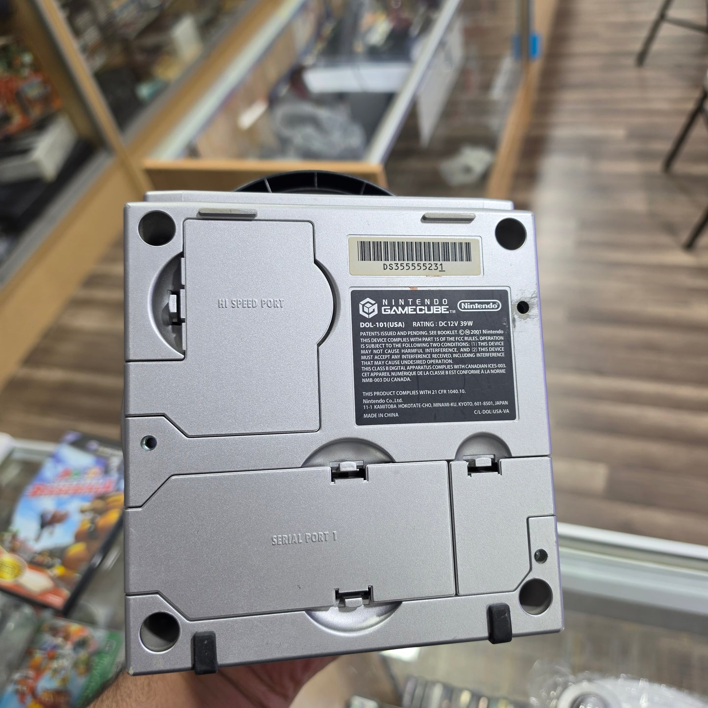 Silver Nintendo GameCube System with One Controller and Wires