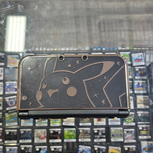 Black New Nintendo 3DS XL with Pikachu Shell Cover Handheld System with Charger