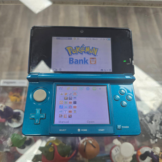 Aqua Blue Nintendo 3DS Handheld System with Charger (Has Pokémon Bank)